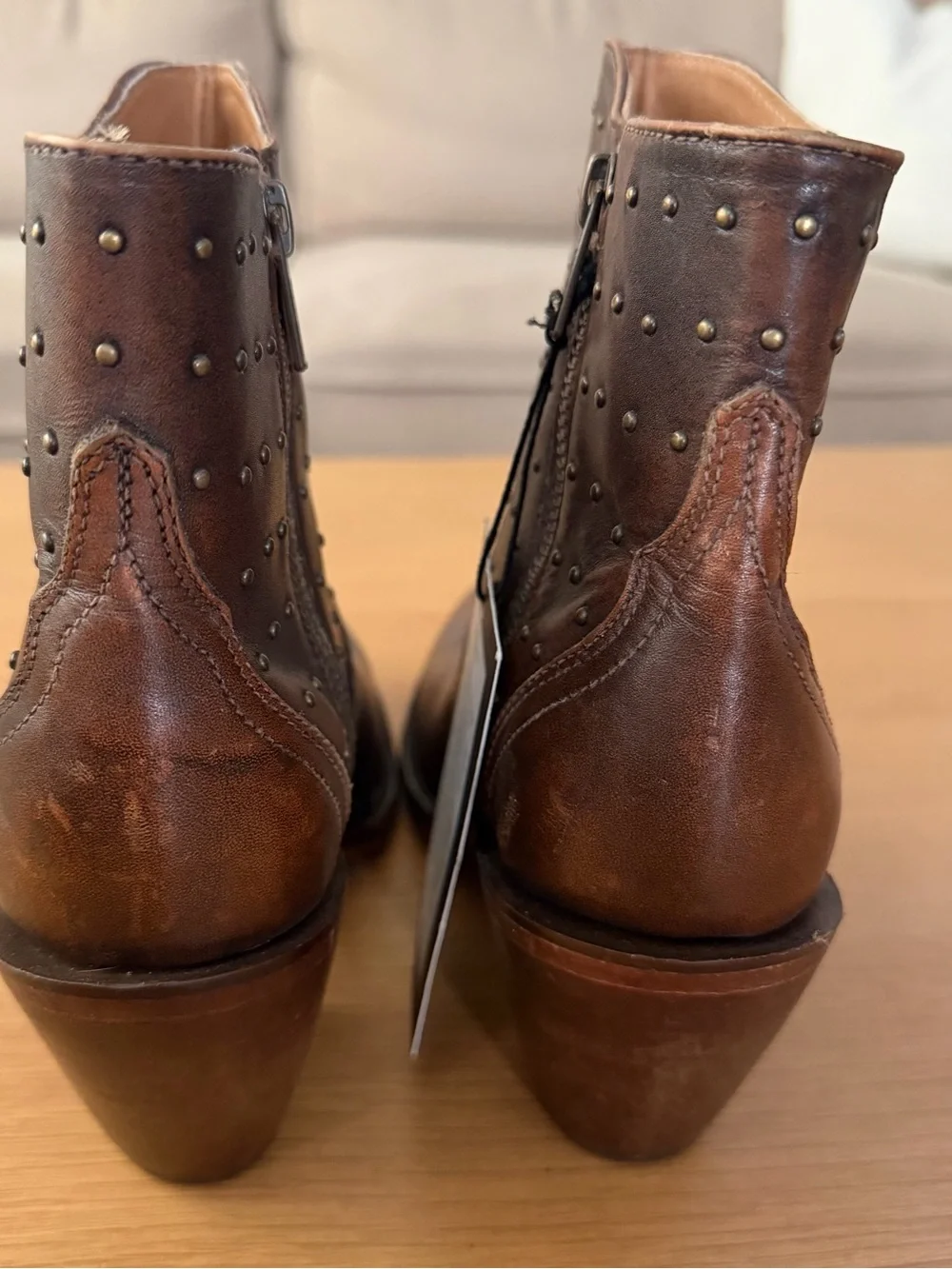 Lucchese Harley Cowhide Zippered Studded Round Toe Cowboy Booties - Picture 5 of 12
